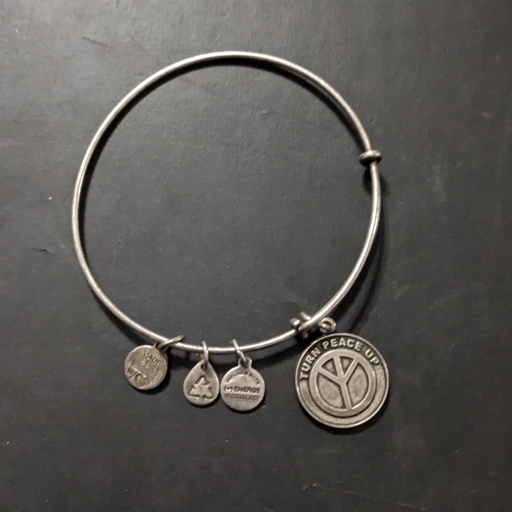 Alex & Ani Silver Tone Turn Peace Up Statement Bracelet